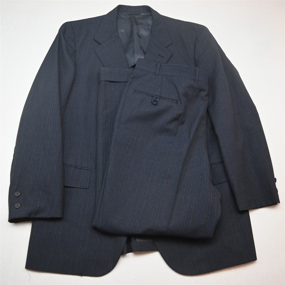 Vtg Southwick 44S 36x30 Blue Gray Striped Wool USA Made Mens Jacket Pants Suit